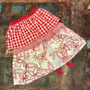 Red and White Checkered Floral Half Apron